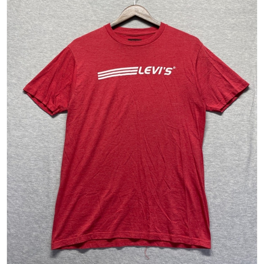 Levi's T Shirt Mens Medium Red White Graphic Print Spellout Logo Cotton‎ Casual